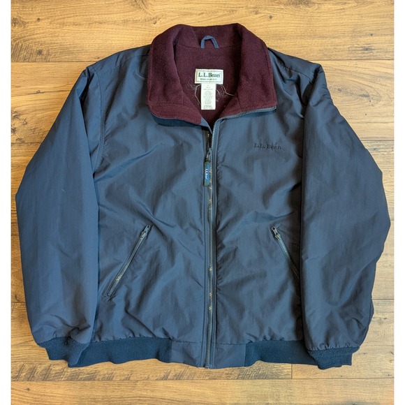 Vtg 90s Mens L.L.Bean Warm Up Jacket XL Navy Burgundy Fleece Lined Zip Front EUC